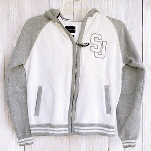 Boys Sean John SJ White Gray Zip Up Letterman Hoodie L Y2K Retro Throwback EUC